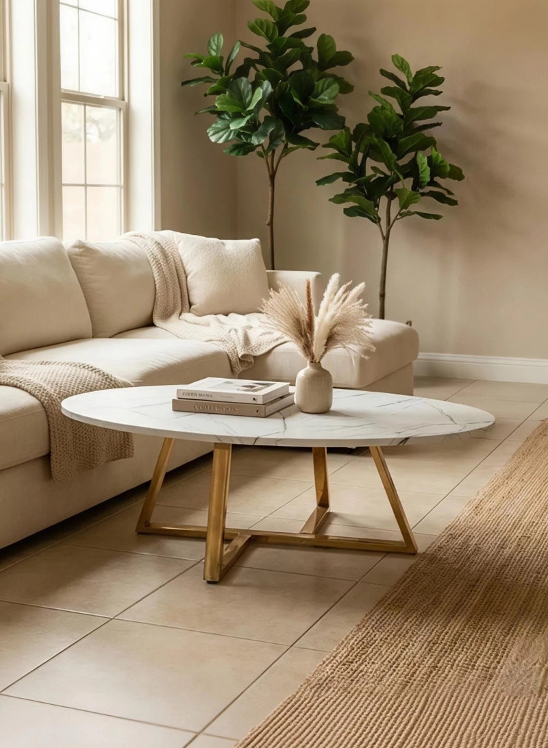 Concent Oval Marble Surface MDF Deck Guest Table with Durable Gold Base - Image 2